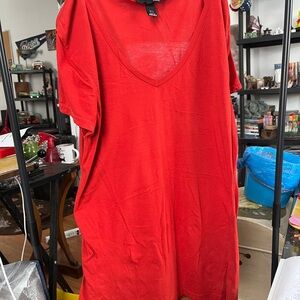 H&M Bright Red V-Neck Tee Dress